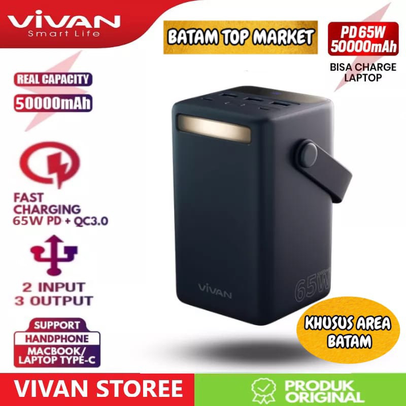 POWERBANK VIVAN SUPPORT LAPTOP MACBOOK 65 WATT VPB B50 BLUE 50.000 mAh [ BATAM ]