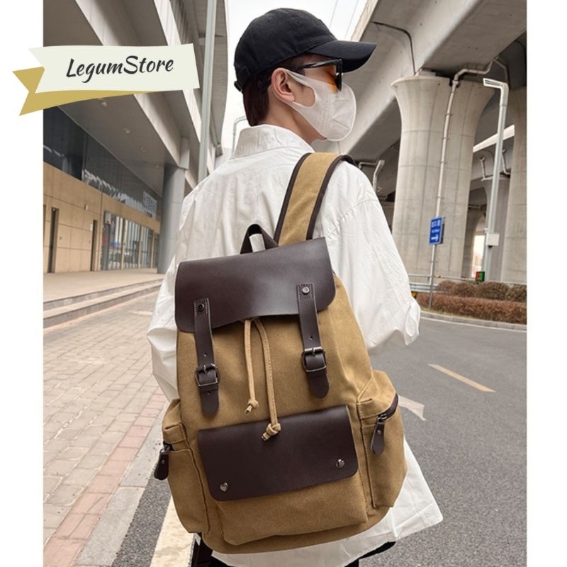Tas Ransel Pria Korea Vontage Ransel Kanvas Legums Ransel Komputer