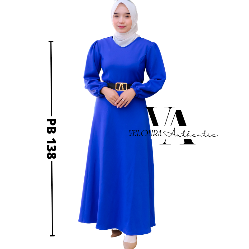 Baju Gamis Wanita Veloura Polos Bahan Scuba Premium - Warna Biru Bca