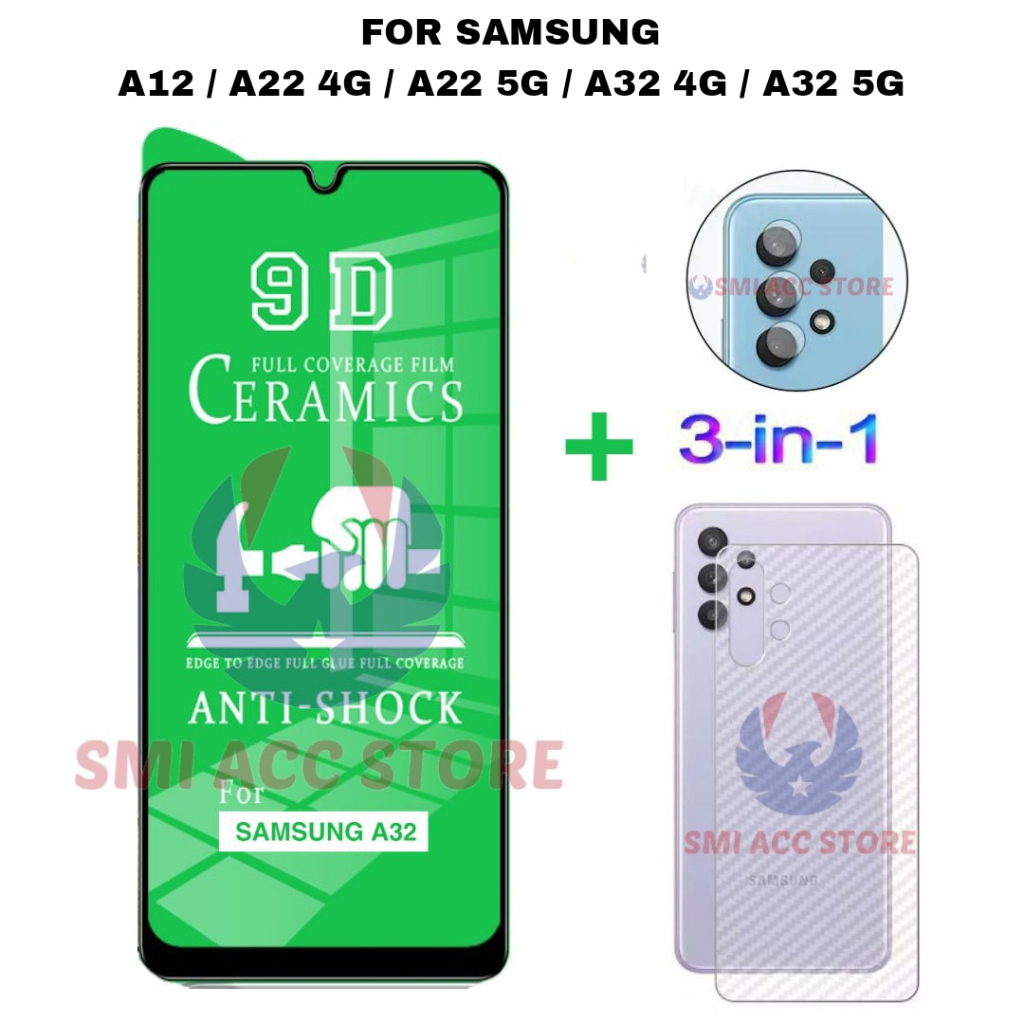 PAKET TG SAMSUNG A32 4G / A32 5G / A22 / A22 5G / A12 Tempered Glass Ceramic Clear HD Anti Gores Pel