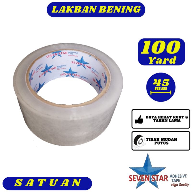 

Lakban Bening Seven Star 45mm x 100yard Satuan - Daya Rekat Kuat,Tidak Mudah Putus