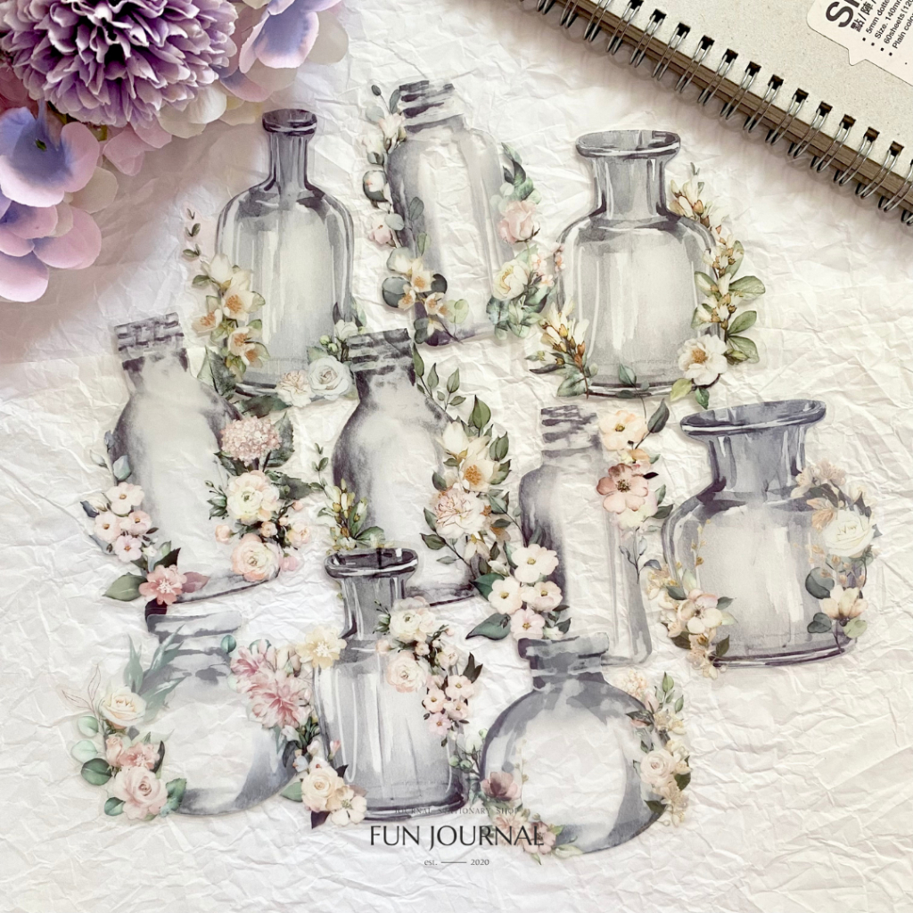 

FLOWER WORLD IN BOTTLE TRANSPARANT STICKER STIKER PACK UNTUK JOURNAL JURNAL SCRAPBOOK DIY BUJO
