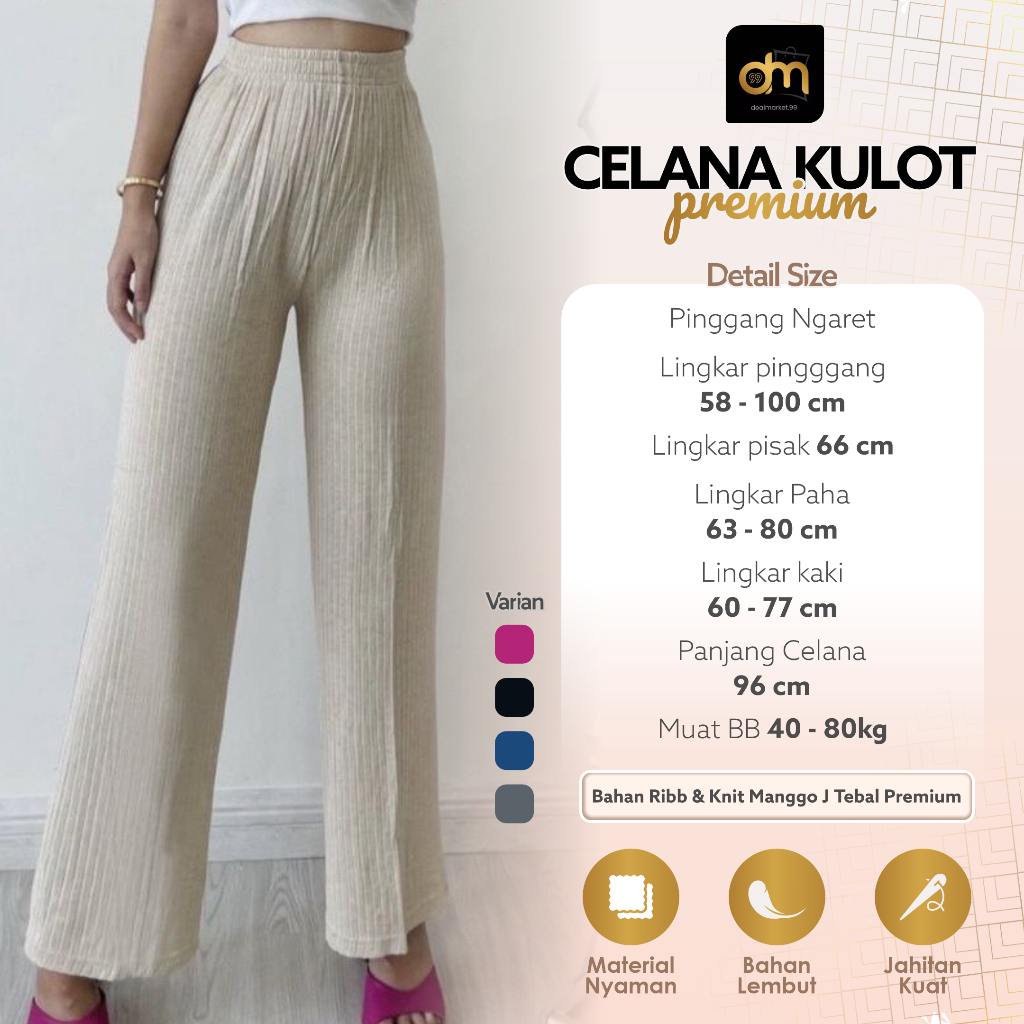 Celana Kulot Kuliah Wanita Zara Uniqlo Pants Basic Cewek Kerja All Size Bahan Ribb dan Knit Manggo P