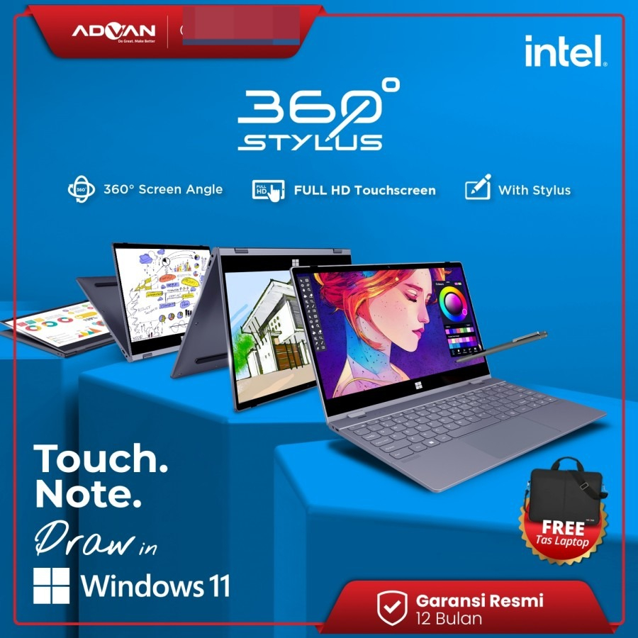 ADVAN Laptop 360 Stylus 2in1 Touchscreen - Intel i3 14.1'' FHD IPS NEW