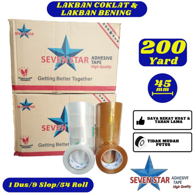 

Lakban Coklat Lakban Bening Seven Star 45mm x 200yard Karton - Daya Rekat Kuat,Tidak Mudah Putus