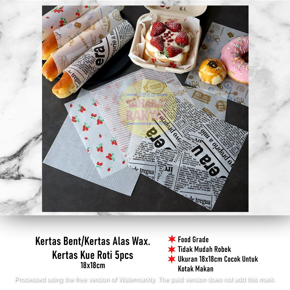 

Kertas Bento Alas Wax Baking Paper Cake Kertas Bungkus 18x18cm 5pcs