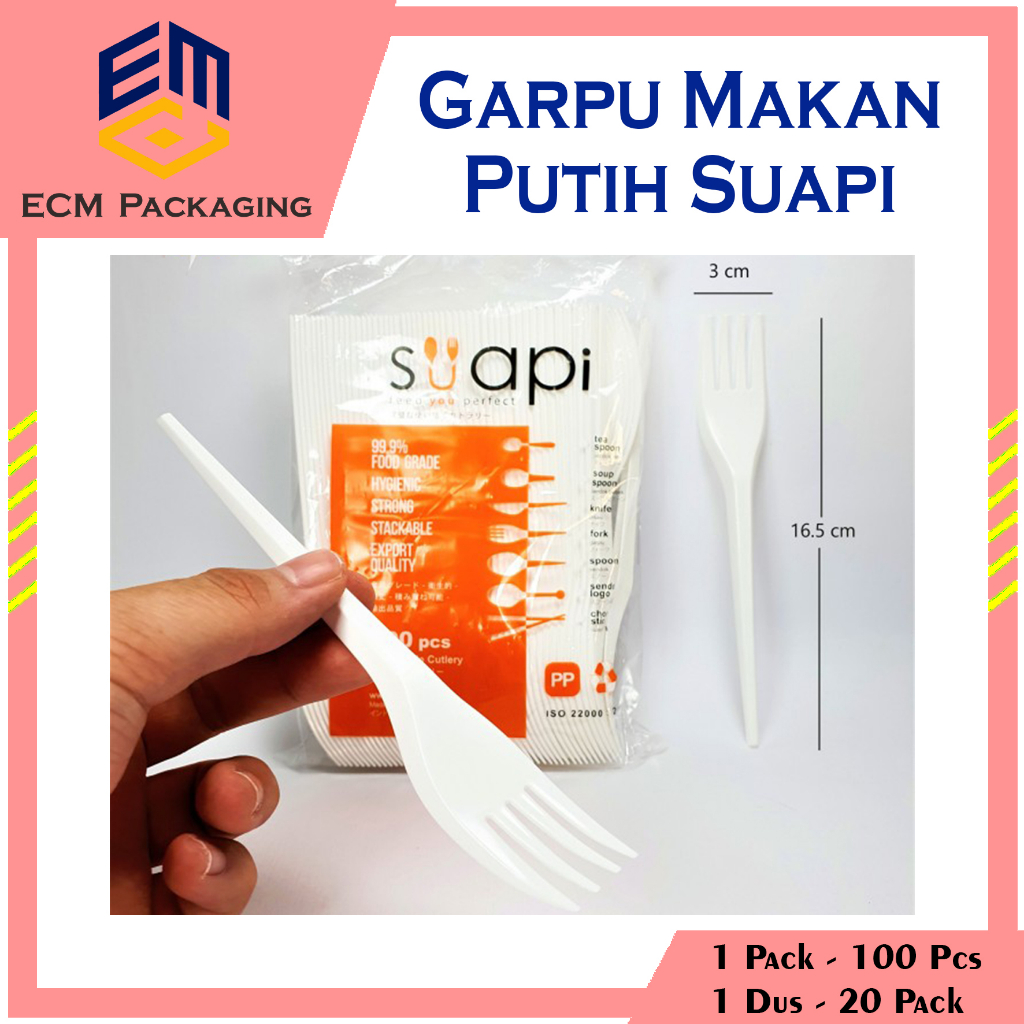 Sendok / GARPU MAKAN PLASTIK PUTIH SUAPI 100 PCS | Sendok Makan SUAPI Putih  isi 100 pcs | Sendok Pl