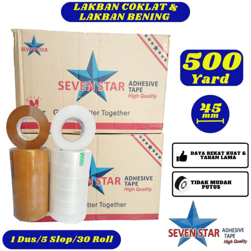 

Lakban Coklat Lakban Bening Seven Star 45mm x 500yard Karton - Lakban Jumbo Daya Rekat Kuat,Tidak Mudah Putus