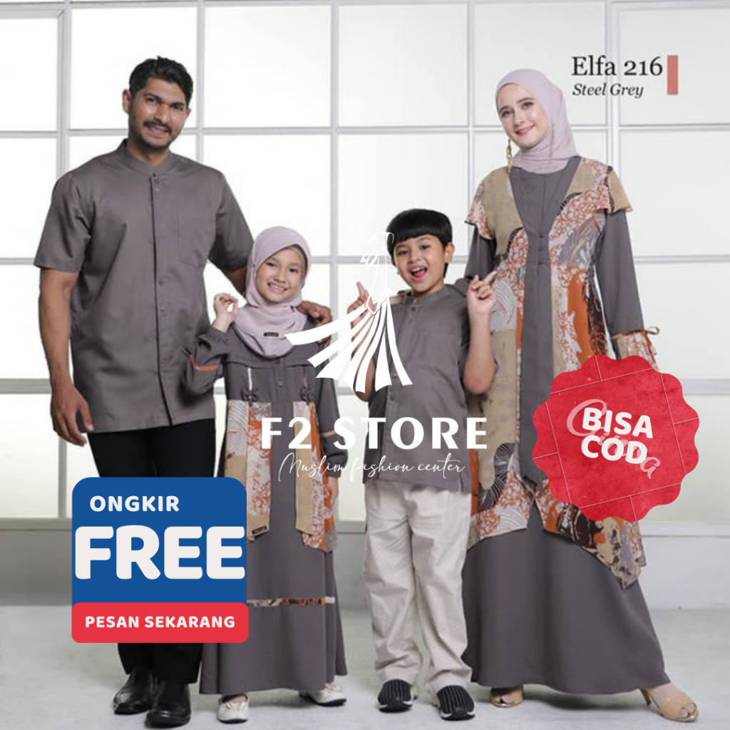 BUSANA MUSLIM SARIMBIT COUPLE ETHICA ORIGINAL - ELFA 216 STEEL GREY