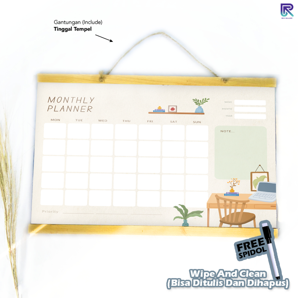

RHA GALLERY Planner Schedule Daily Weekly Jadwal Bulanan Bagan Wipe And Clean List Jadwal Tulis 32x48 CM