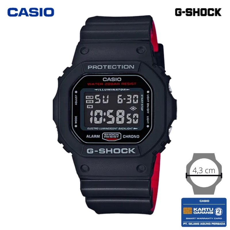 JAM TANGAN PRIA CASIO G-SHOCK DW-5600HR-1 ORIGINAL - GSHOCK DW5600HR HITAM MERAH CASIO ORIGINAL