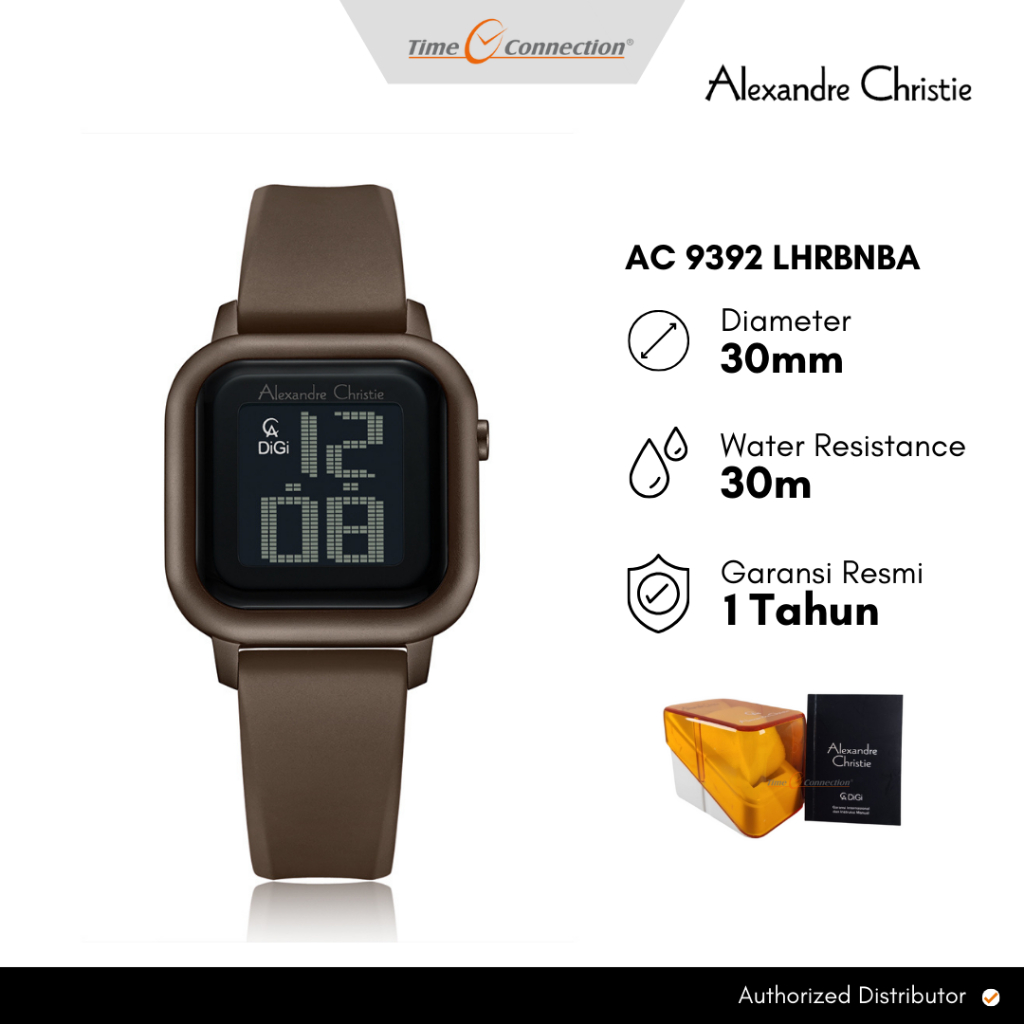 Alexandre Christie AC 9392 LHRBNBA Coklat Original / Jam Tangan Wanita Digital Karet