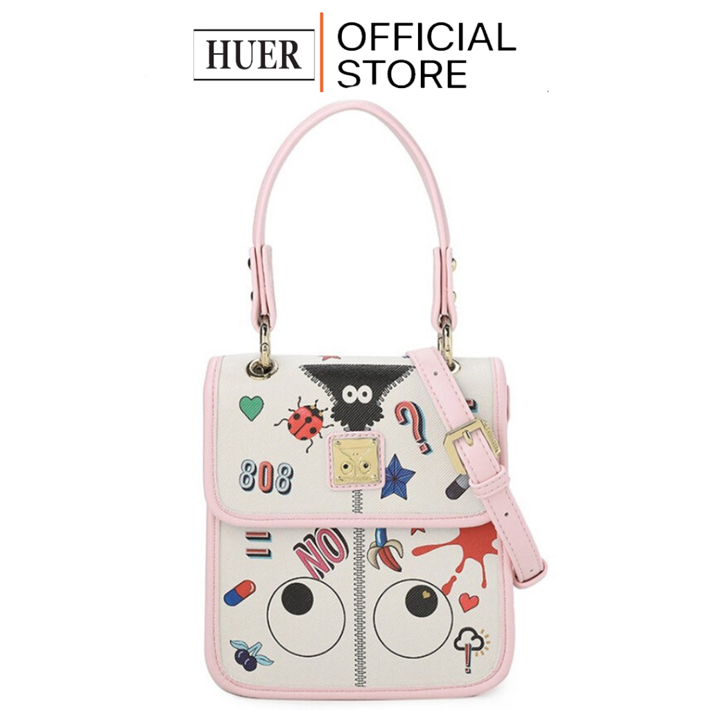 HUER ~ Tas Wanita Geyowa Eye Theme Printed Satchel Bag 9454-245PinkBeige