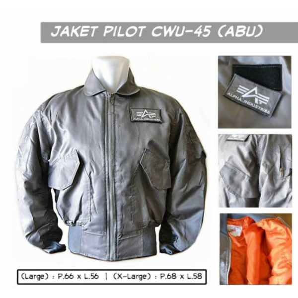 Unik Jaket Pilot / Flight Jacket - CWU 45 motor/bomber/pria/cowo - Abu-Abu Muda XXL Diskon