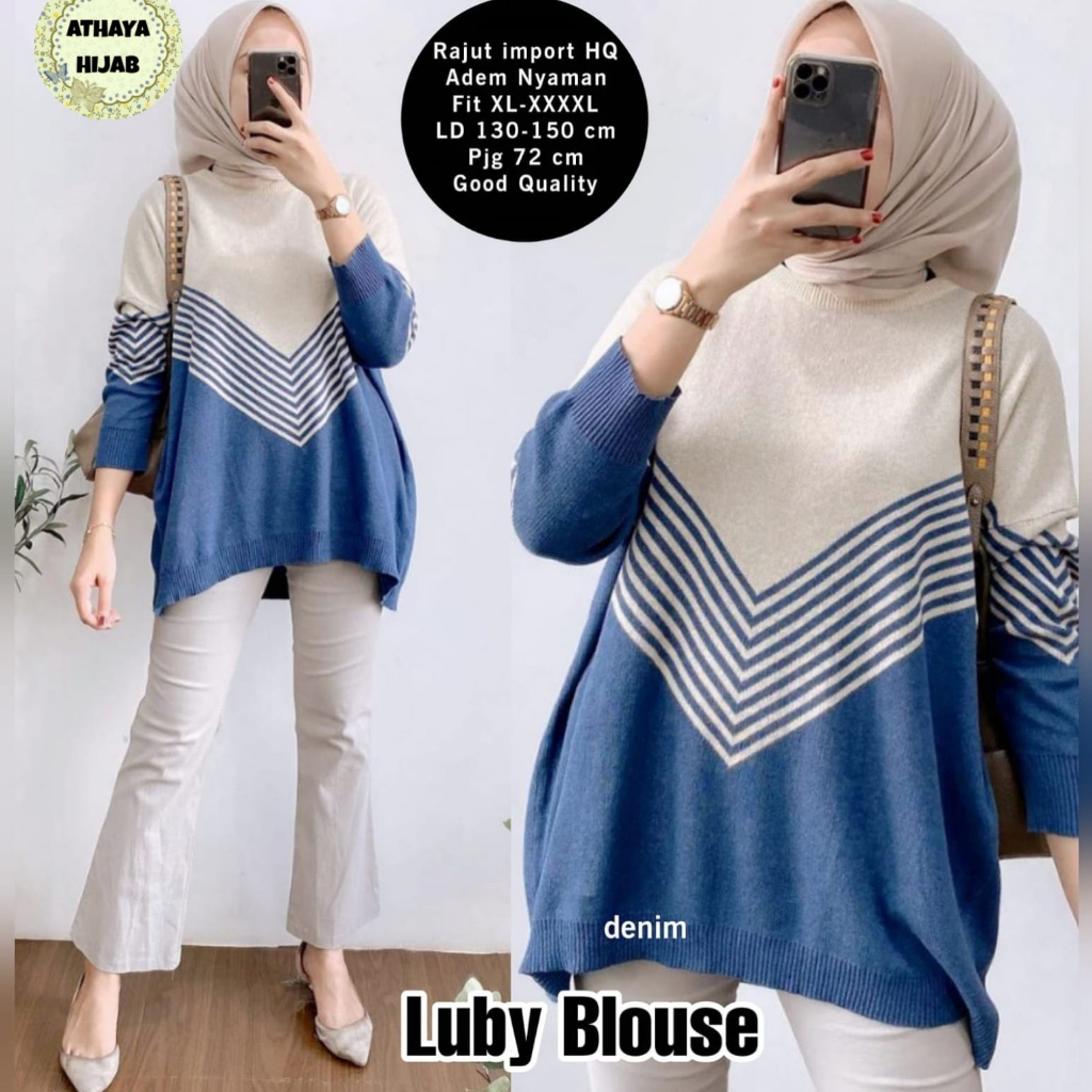 Luby Blouse Atasan Wanita Rajut Import Oversize LD 130 By Athaya Hijab