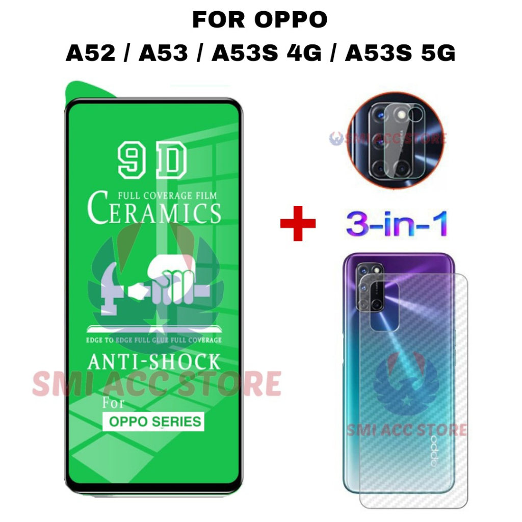 PAKET TG OPPO A52 / A53 / A53S Tempered Glass Ceramic Clear HD Screen Protector Anti Gores Pelindung