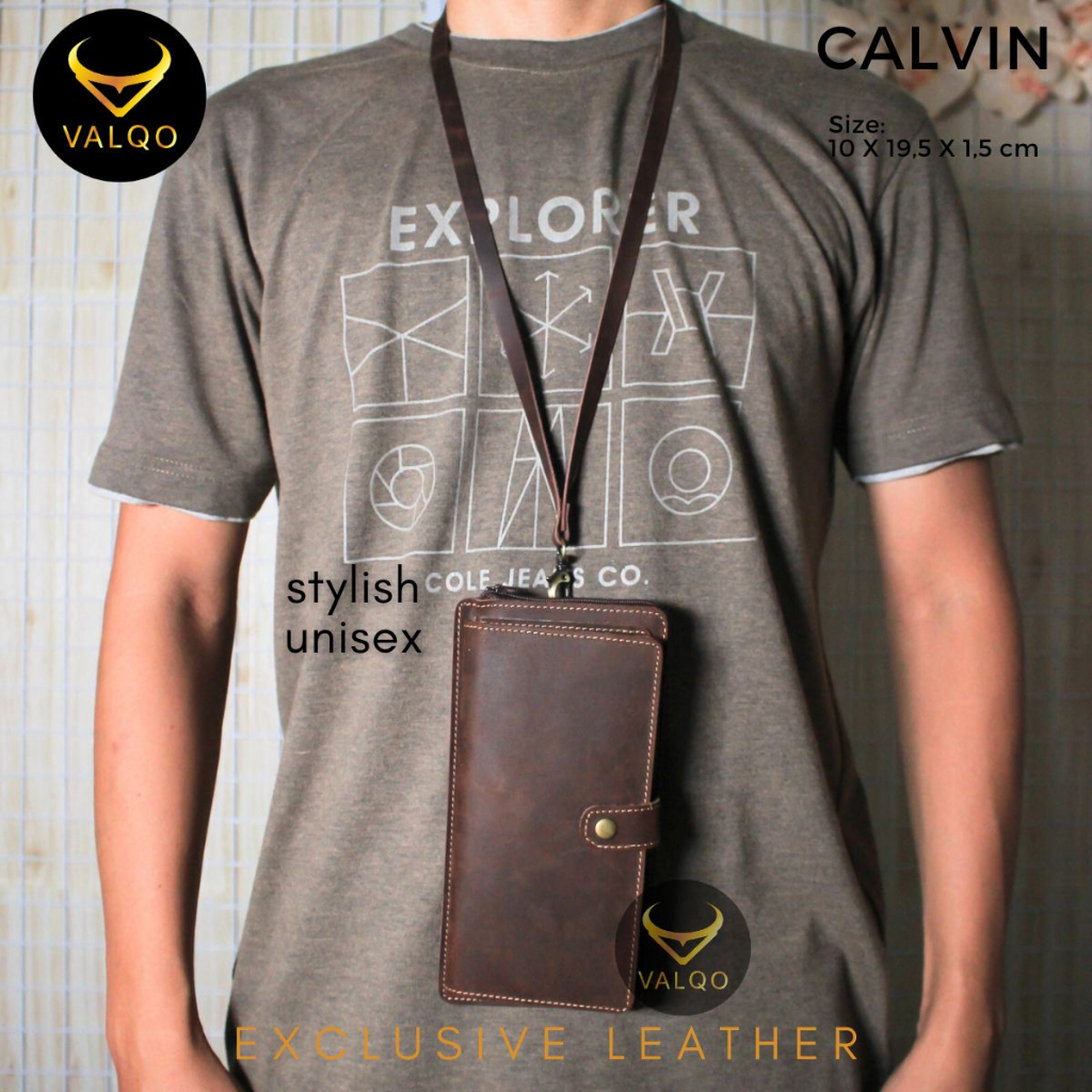 VALQO - CALVIN Dompet Panjang Unisex Dompet Kalung Leher Kulit Sapi Premium Bisa Untuk Pria Wanita