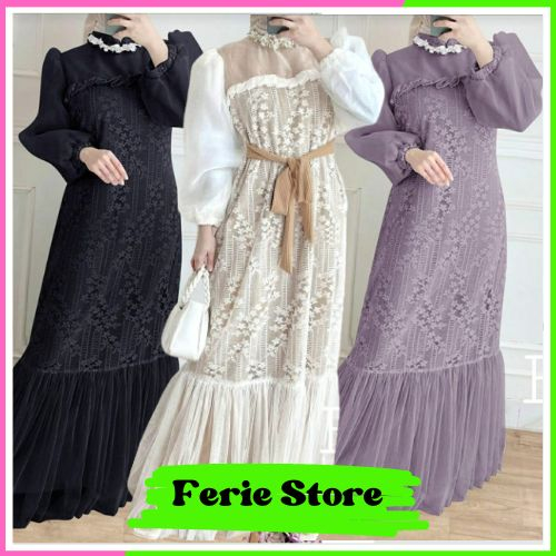 Gamis Syari Muslim Wanita Dress Maxi Lengan Balon Baju Pakaian Wanita Muslimah Kekinian Terlaris Mur
