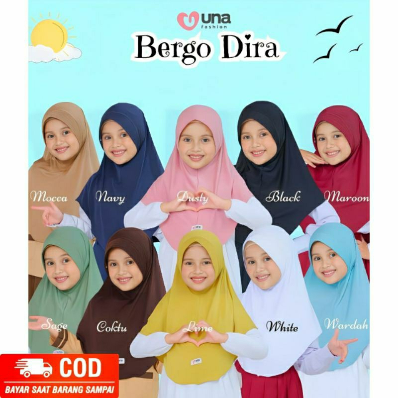 JILBAB BERGO MURAH SIZE ANAK PEREMPUAN USIA 3-12 TAHUN UNA FASHION KERUDUNG INSTAN BAHAN SPANDEK JER