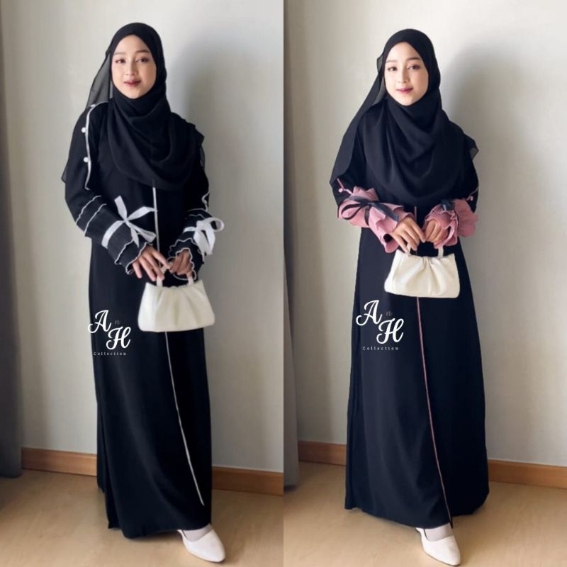 AnH Collection - Abaya gamis 872 plisket tangan exclusive busui busana muslimah umroh haji Dubai Tur