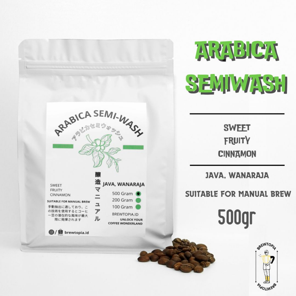 

BREWTOPIA Biji Kopi Bubuk Arabika Java Preanger Roast Beans Grade I Semi Wash Process 500 Gram Biji Bubuk - Arabica Semiwash