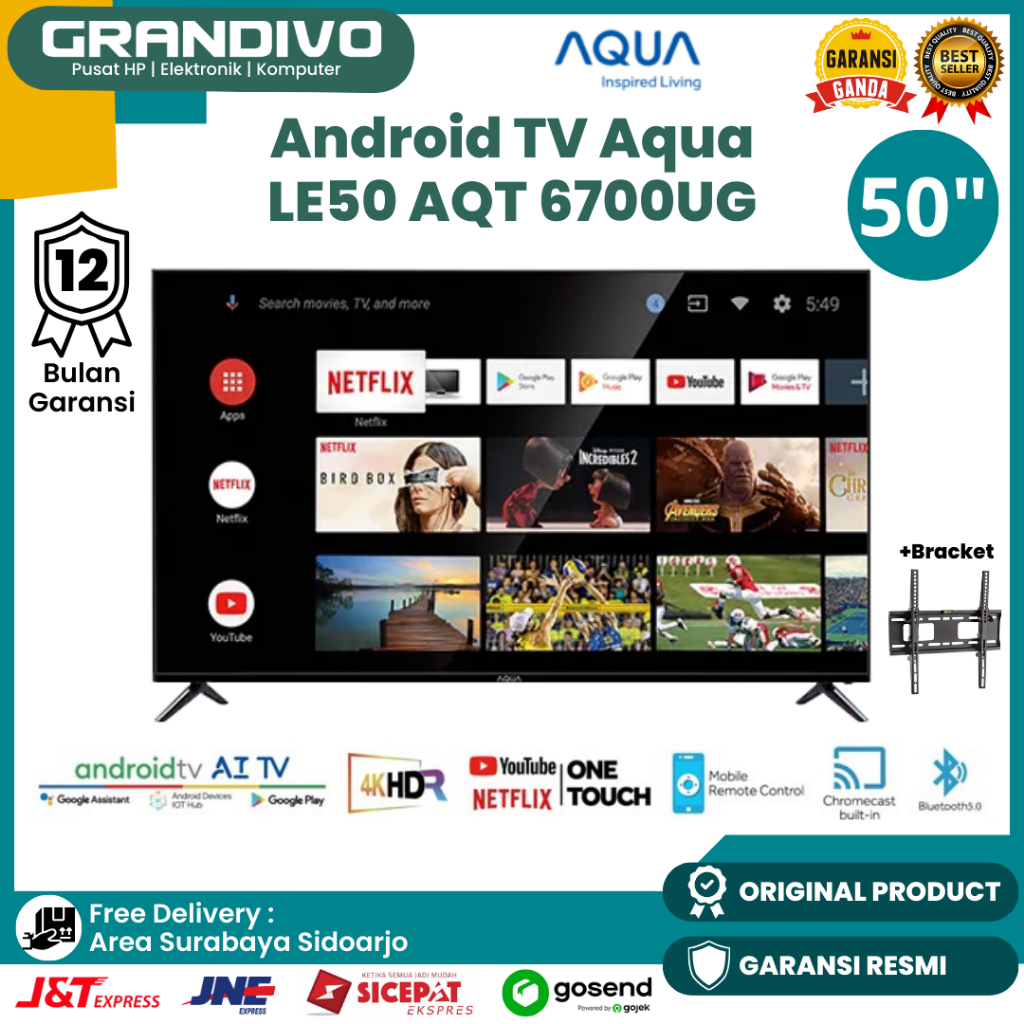 TV Android Aqua 50inch 4K HDR Google Assistent LE50 AQT 6700UG - Grandivo