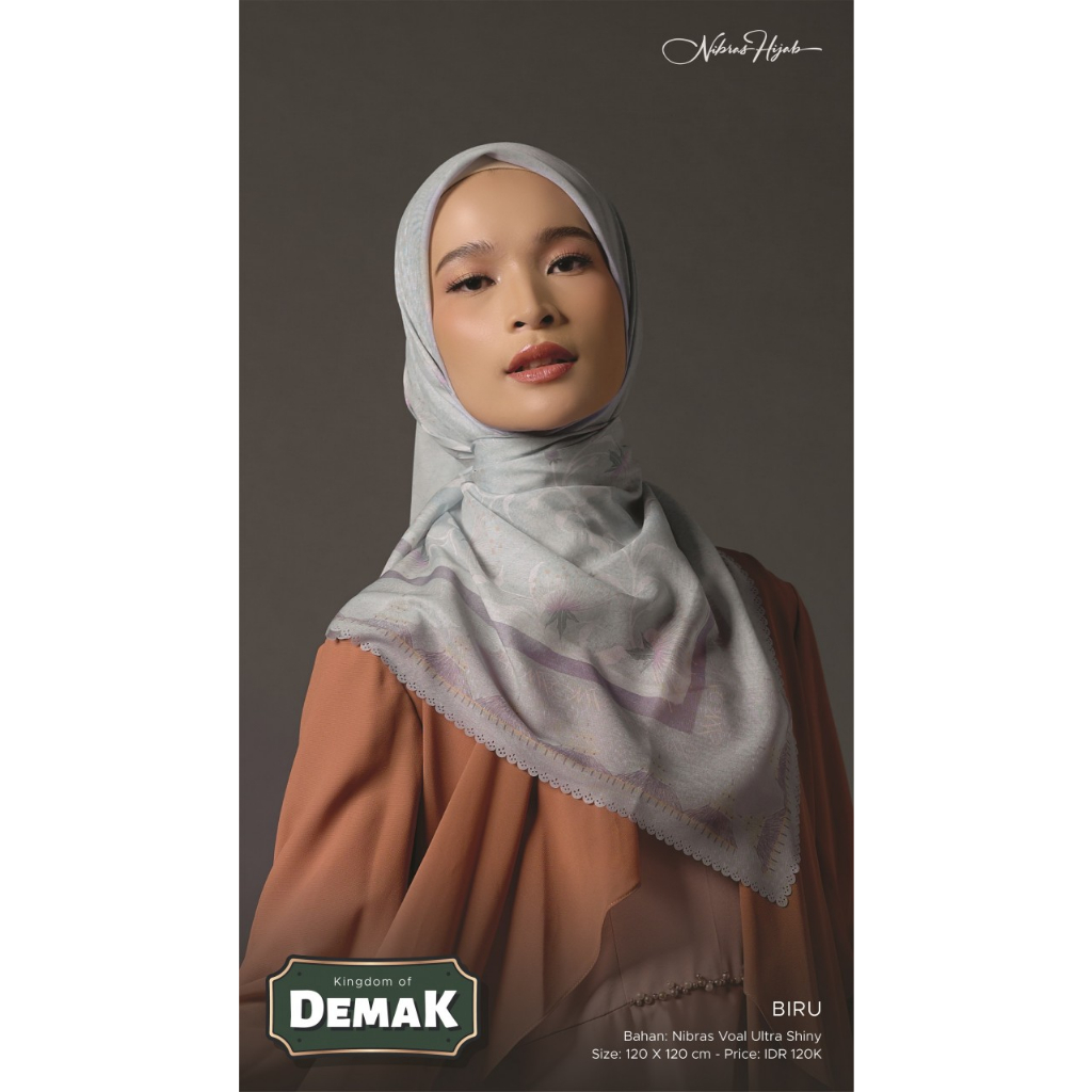 Nibras-Demak Scarves Biru-Coklat-Hitam-Kuning-Orange-Pink Voal Ultra Shiny HIjab Square Motif Bunga 