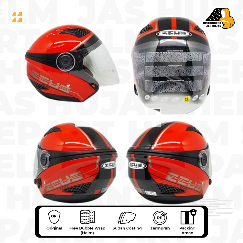 Helm Half Face zeus 610 Red OO17 Black