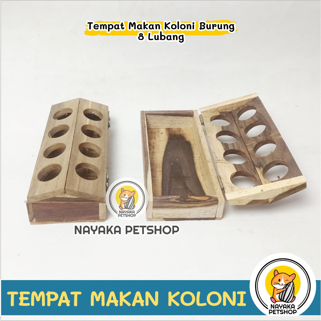Tempat Makan Burung Koloni 8 Lubang Kayu Piring Makanan Wadah Cepuk Pakan Hewan Lovebird Murai Pleci