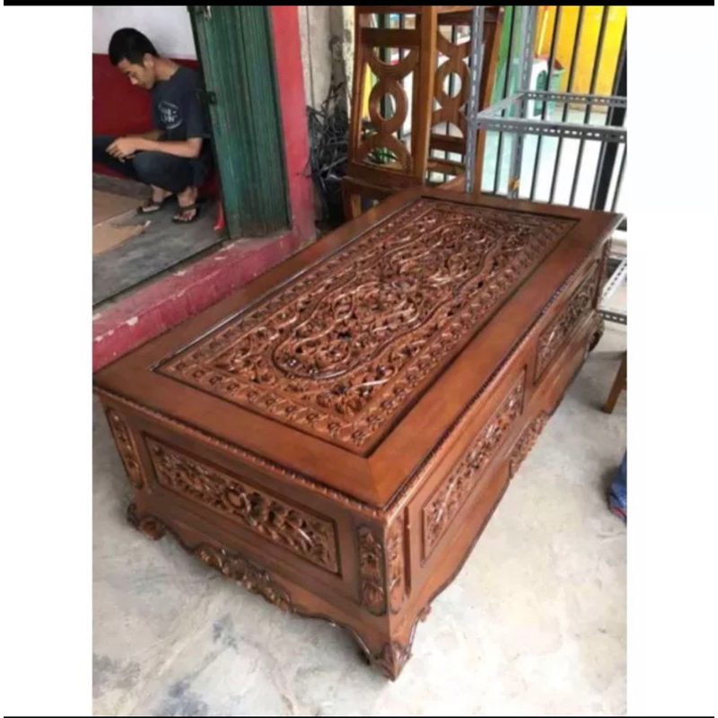 meja kopi full ukiran jati - meja tamu ukiran jati