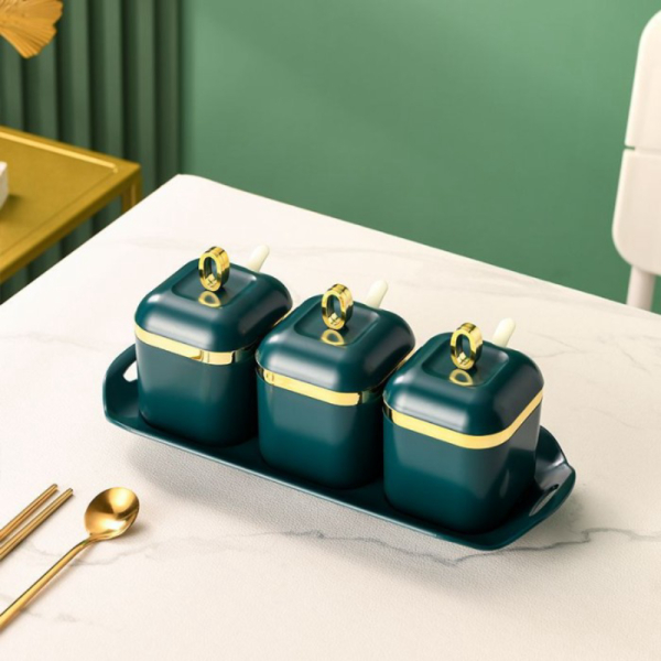 Jual Tempat Bumbu Dapur Nordic Plastik Kitchen Spice Jar Set - 3 pcs set Hijau Diskon