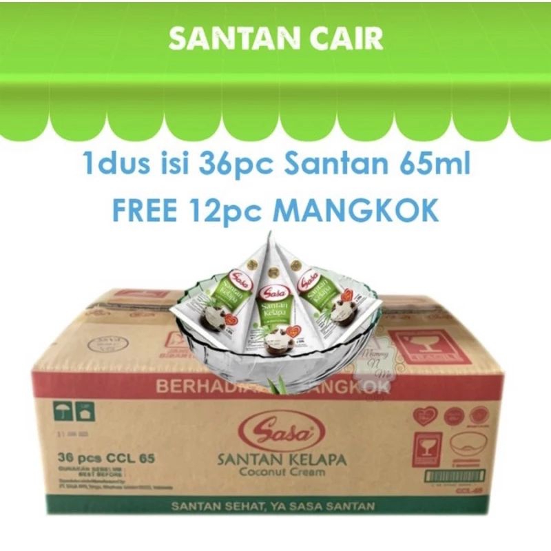 Sasa santan cair 1dus(65ml*36pc) berhadiah mangkok 12pcs