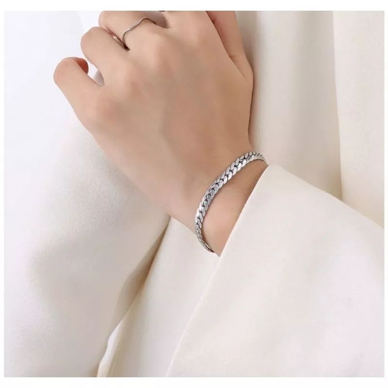 GELANG TANAGAN PRIA WANITA MODEL RANTAI UKIR PINGGIR SISIK NAGA BAHAN TITANIUM