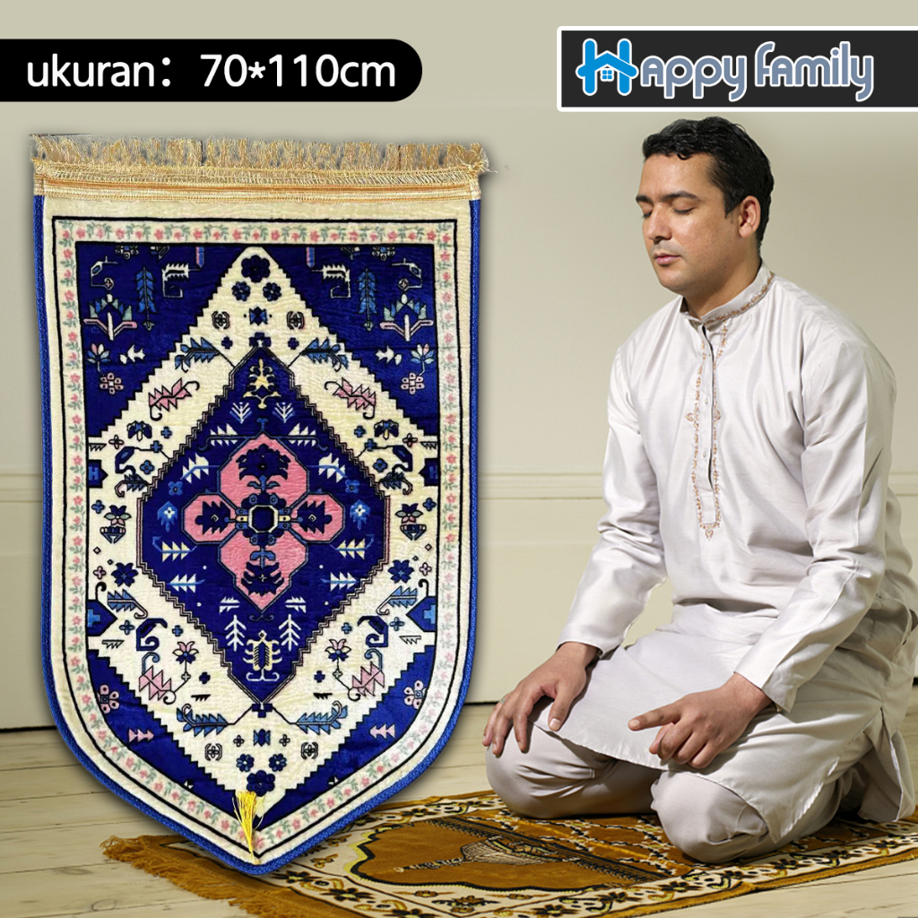 Happy Family Sajadah Turki Anti Slip Super Premium UK 70*110cm / Sajadah Sholat Bulu Motif Premium Import-Biru 6876-2-6