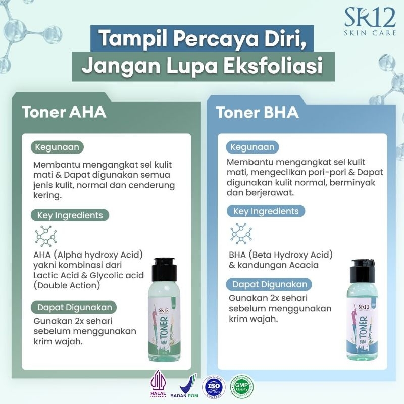 Toner AHA SR12, Toner BHA SR12||Toner wajah, toner eksfoliasi