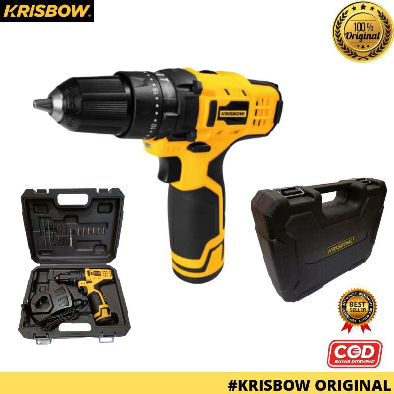 Bor cordless krisbow 12 volt/Bor baterai krisbow 12 Volt/bor besi & tembok