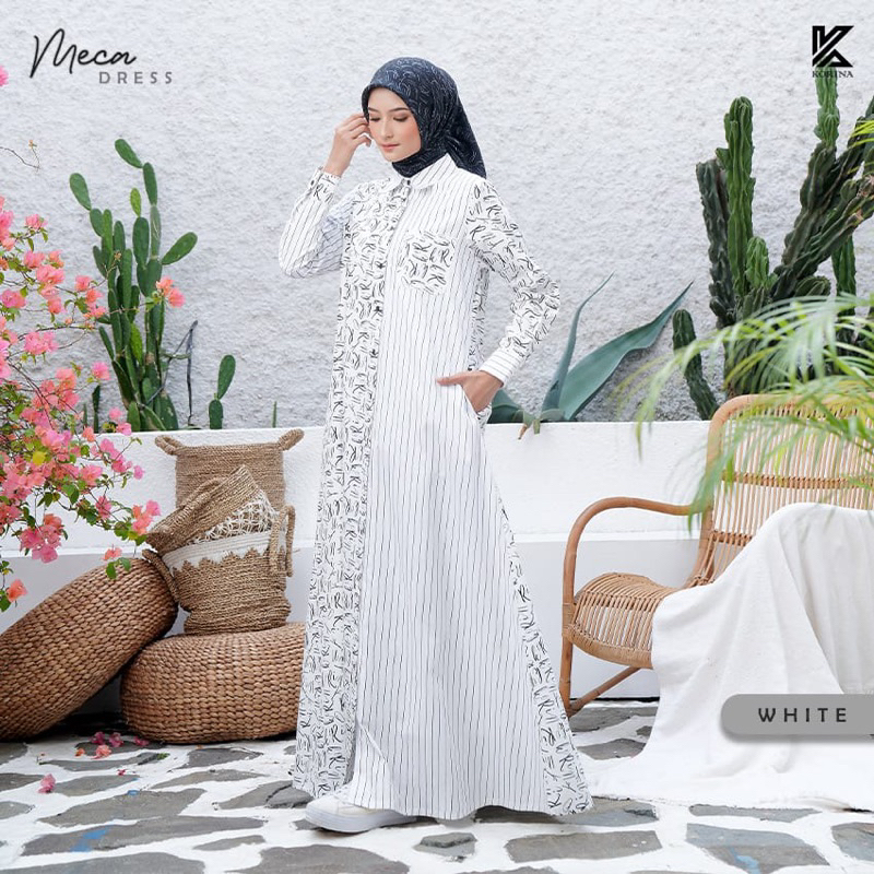 Meca Dress Korina/korina terbaru/dres putih / umroh series/casual