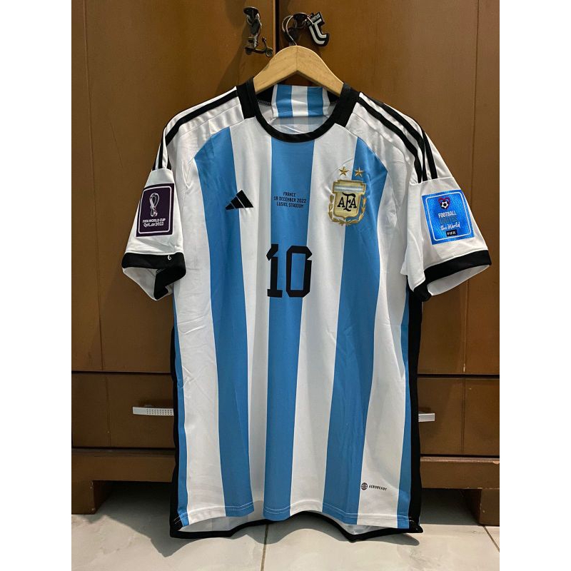 Jersey Argentina Home Final Piala dunia bintang 2 Messi