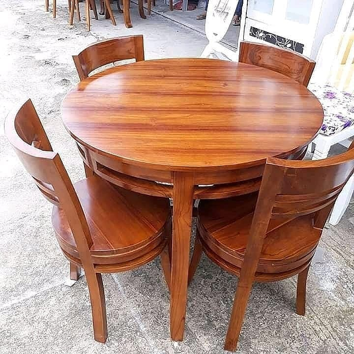 Set Kursi Cafe Kayu Jati Spesifikasi 4 Kursi Meja Bulat Finishing Melamine