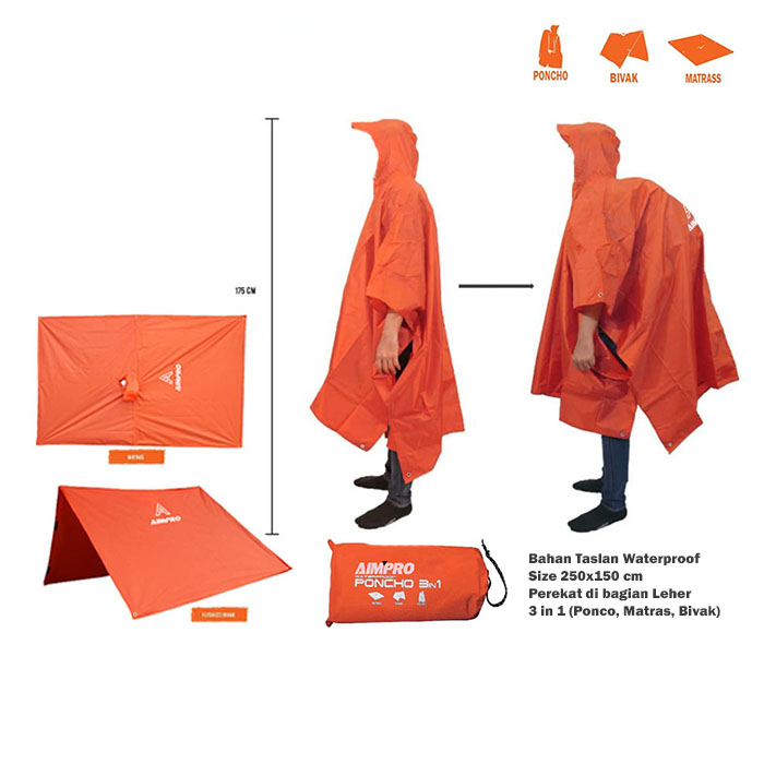 Jas Hujan Ponco 3 In 1 Waterproof Multifungsi Matras Flysheet Bivak