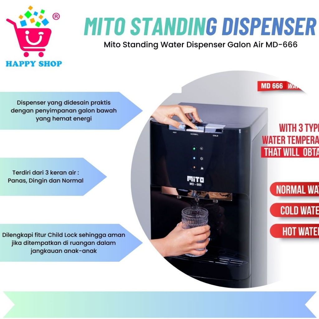 Mito Standing Water Dispenser Galon Air MD-666 [Suhu Panas, Dingin dan Normal]