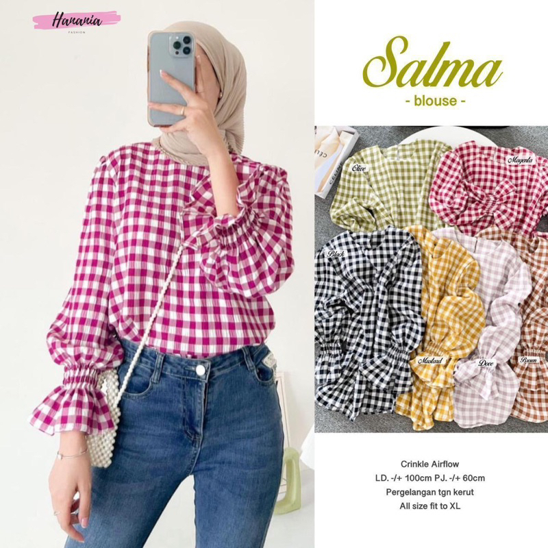 Salma Blouse Crinkle motif Kotak berlabel HANANIA // 8.9 Blouse Atasan wanita square Terbaru