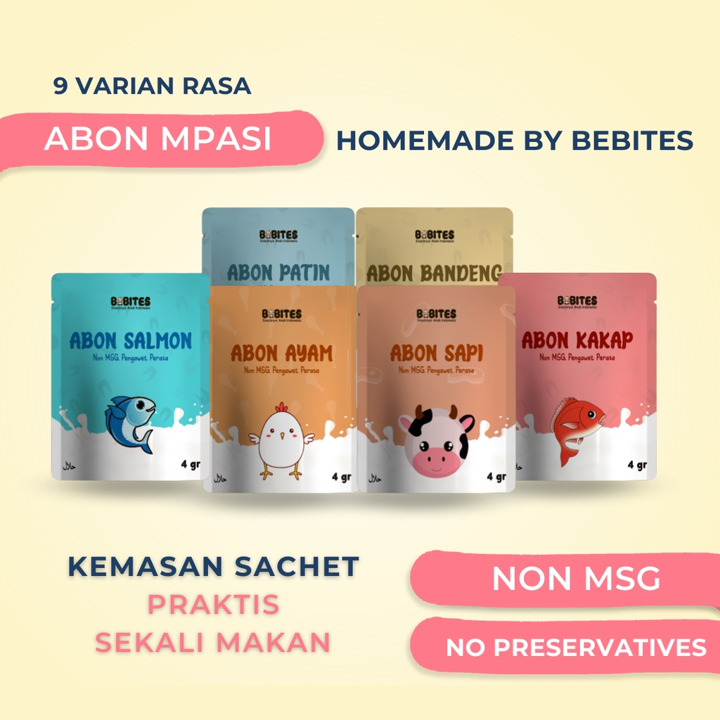 

Abon 4gr Bayi Anak abon Bebites - Makanan Cemilan Penambah Berat Badan Nafsu Makan Anak Bayi Mpasi Bayi Non MSG| razqa baby mpasi