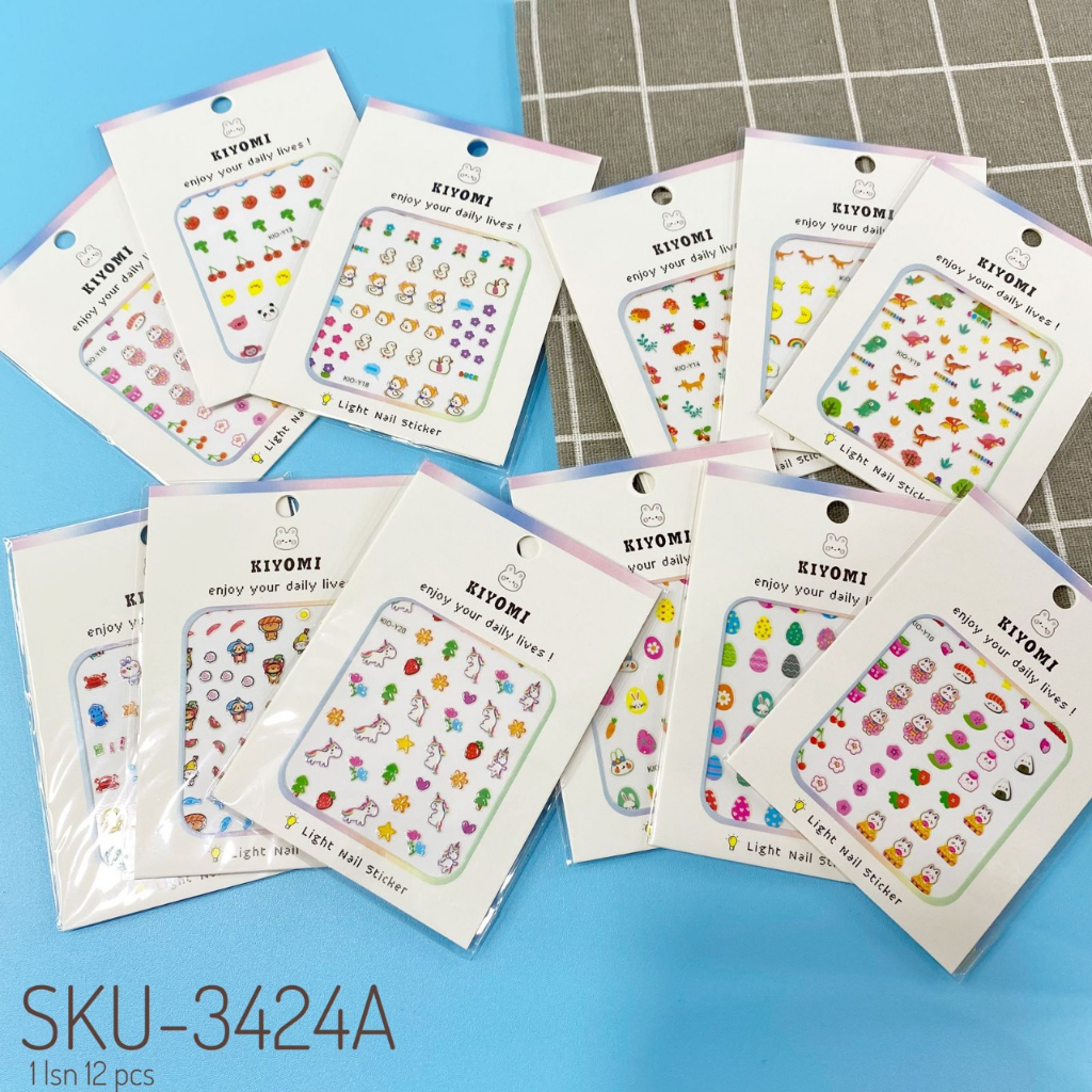 Stiker Kuku Mini Glow in the dark Nail Art Aksesories Kuku Glow In The Dark Nyala dalam gelap motif kartun lucu rabbit-dino-pony-bear-sticker kuku animal cute light nail stiker kiyomi