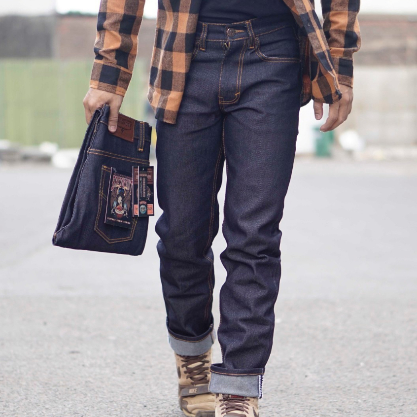 Celana Jeans Panjang Pria Non street 14ons slim straight selvedge 28-33 /  Griffin 501 - Dark Indigo