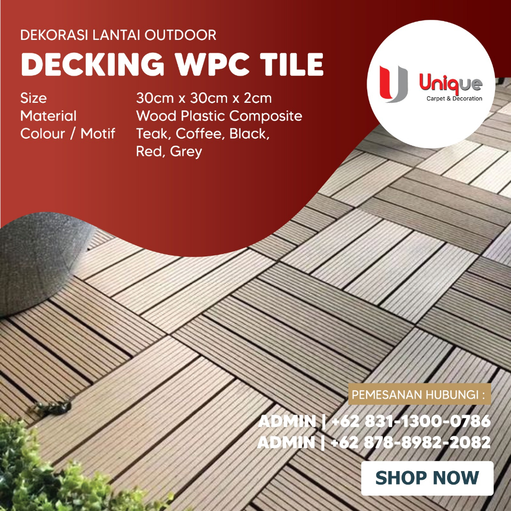 Decking Tile Lantai Kayu Bongkar Pasang / WPC Decking Floor Outdoor Motif Salur