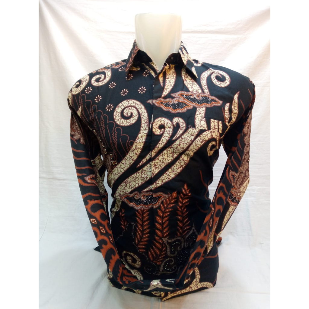 BAJU BATIK LORENG MEGA MENDUNG PRIA LENGAN PANJANG KATUN