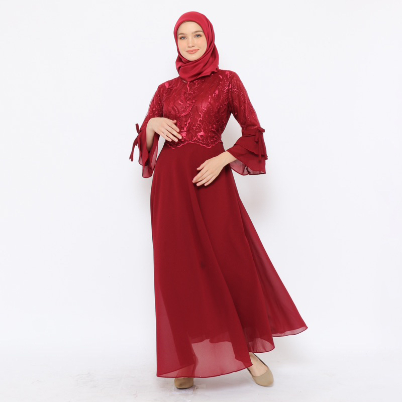 GAMIS CERUTTY BABYDOLL WANITA MUSLIM KOMBINASI BROKAT TILE