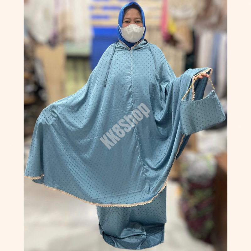 Mukena Dewasa 2 in 1 Travel Silk Premium Motif Polkadot Crinkle / Cringkle / Crincle  Renda Cantik A