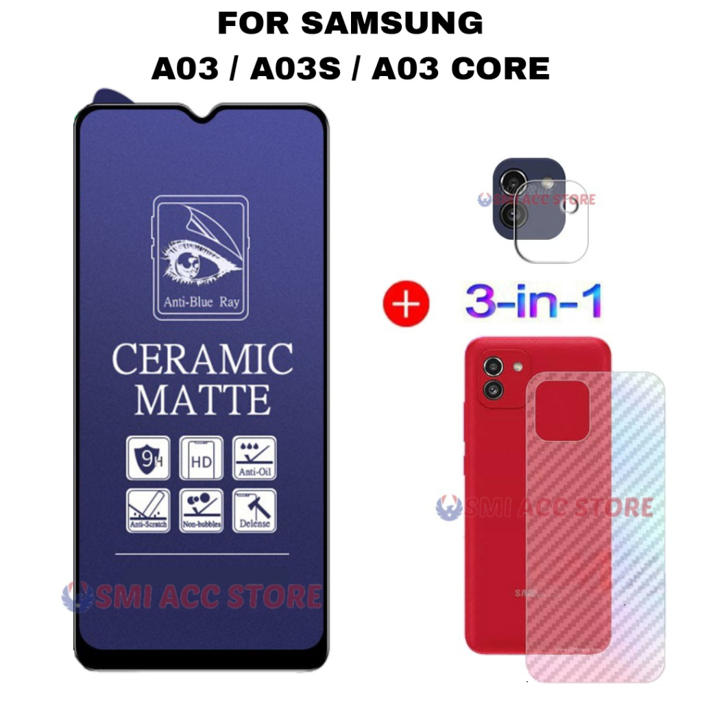 PAKET TG SAMSUNG A03 / A03S / A03 CORE Tempered Glass Ceramic Anti Blue Anti Gores Pelindung Radiasi